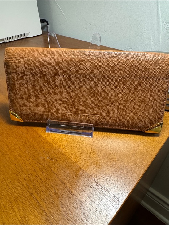 Givenchy Handbags - Givenchy Tan Saffiano Leather Long Wallet with Gold Corner Vintage